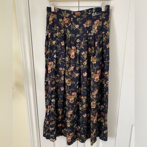 Herman Geist Vintage Floral Print Maxi Skirt Navy Wildflowers Print Size 12